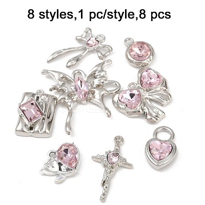 8Pcs 8 Styles Rack Plating Alloy Glass Pendants FIND-FP0002-94-1