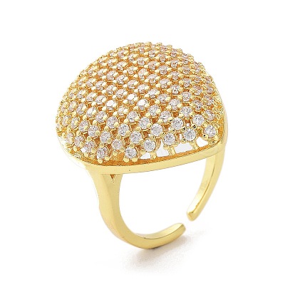 Brass with Cubic Zirconia Open Cuff Rings for Women RJEW-A035-20G-1