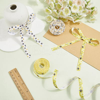 2 Rolls 2 Styles Polyester Bees Printed Grosgrain Ribbons SRIB-CY0001-10-1