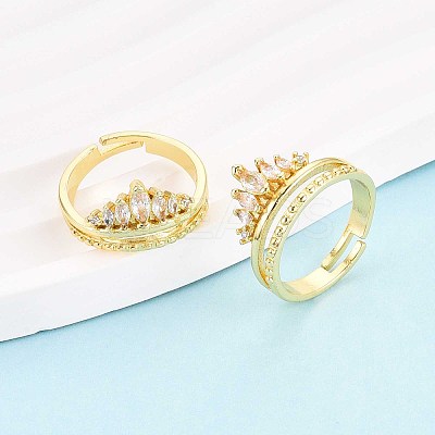 Brass Micro Pave Cubic Zirconia Cuff Rings for Women KK-T071-62G-1