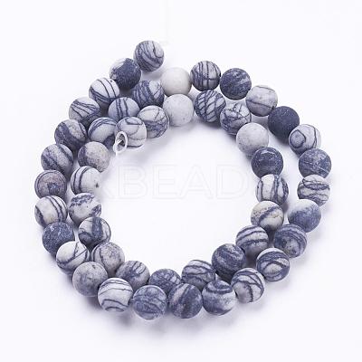 Natural Black Silk Stone/Netstone Beads Strands G-F520-57-6mm-1