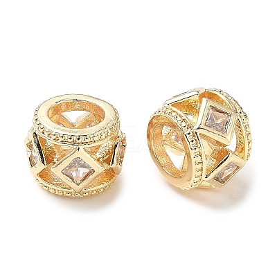 Brass Micro Pave Clear Cubic Zirconia European Beads KK-A254-16G-1
