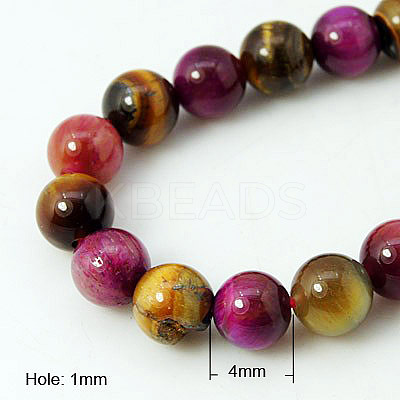Natural Rose Tiger Eye(Dyed & Heated) and Yellow Tiger Eye(Dyed & Heated) Beads Strands G-G101-4mm-1-1