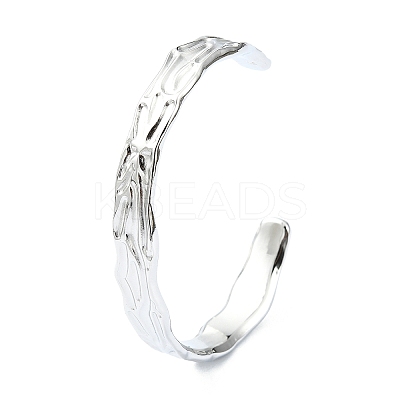 Non-Tarnish 304 Stainless Steel Textured Open Cuff Bangles for Women STAS-B068-02P-1
