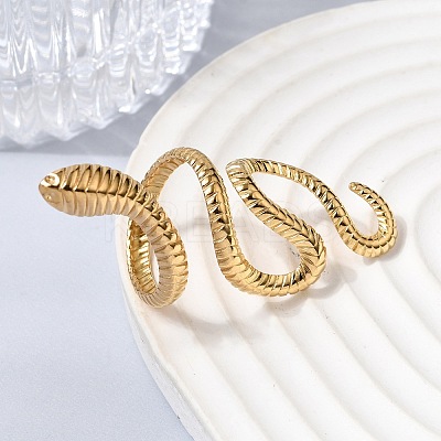 Snake 304 Stainless Steel Cuff Rings for Women RJEW-A091-15G-1