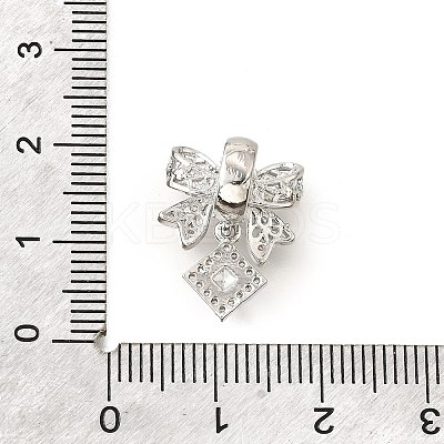 Bowknot & Rhombus Brass Micro Pave Clear Cubic Zirconia European Beads KK-V008-35P-1