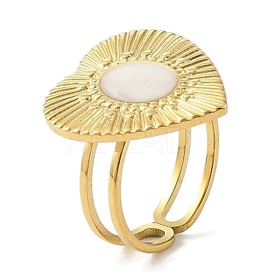 Ion Plating(IP) 304 Stainless Steel Enamel Open Cuff Rings for Women RJEW-F166-52G-01-1