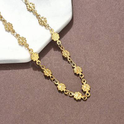304 Stainless Steel Textured Flower Link Chain Necklaces NJEW-Z084-01G-1