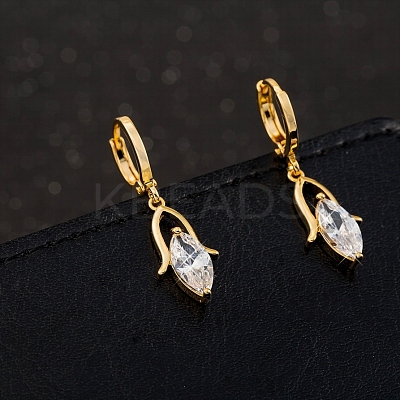Real 18K Gold Plated Brass Cubic Zirconia Dangle Hoop Earrings EJEW-EE0001-186B-1