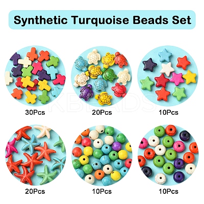 100Pcs 6 Styles Synthetic Turquoise Beads Sets TURQ-FS0001-05-1