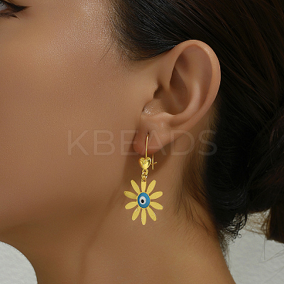 Classic Fashionable Alloy Dainty Daisy with Evil Eye Hoop Earrings YK6295-1