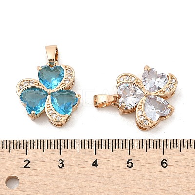 Rack Plating Leaf Brass Clear Cubic Zirconia With Glass Pendants KK-S407-18KCG-1
