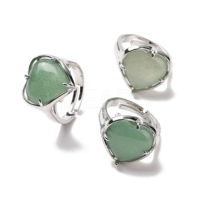 Gemstone Heart Adjustable Ring RJEW-E265-01P-1