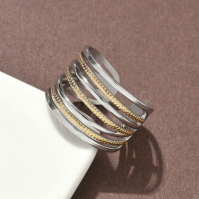 304 Stainless Steel Double Color Cuff Rings RJEW-S635-01GP-B-1