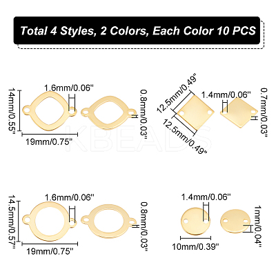 80Pcs 8 Styles 201 Stainless Steel Connector Charms STAS-UN0041-01-1