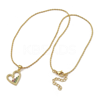 Brass Micro Pave Colorful Cubic Zirconia Peach Heart Pendant Necklaces for Women NJEW-Q346-01G-02-1