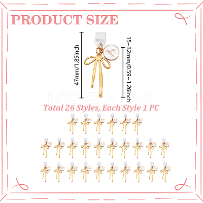 26Pcs 26 Styles Flat Round with Letter & Bowknot Zinc Alloy Enamel Mobile Dustproof Plugs HJEW-GA00054-1