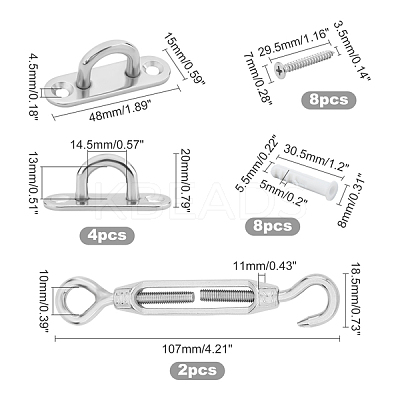4 Sets 304 Stainless Steel Ceiling Hook Ring Hooks STAS-GA0001-07-1