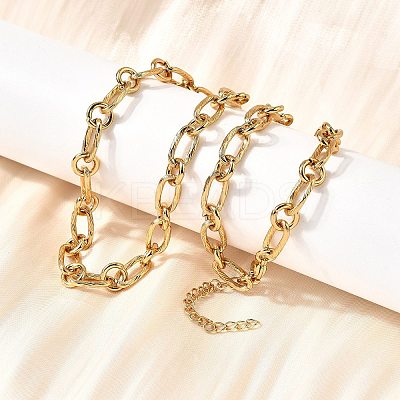 304 Stainless Steel Oval Link Chain Necklaces for Women Men NJEW-A054-01G-1