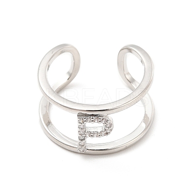 Clear Cubic Zirconia Initial Letter Open Cuff Ring RJEW-A012-01P-P-1