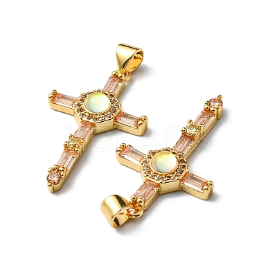 Rack Plating Brass Micro Pave Cubic Zirconia Pendants KK-P235-08G-01-1