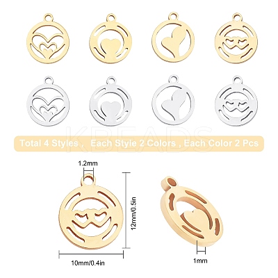 16Pcs 4 Styles 304 Stainless Steel Charms STAS-SC0002-65-1