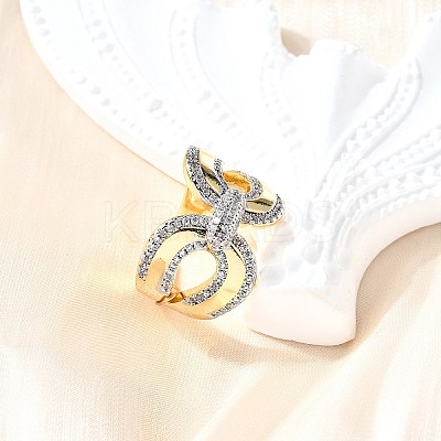 Brass Micro Pave Cubic Zirconia Cuff Rings RJEW-V007-03GP-1