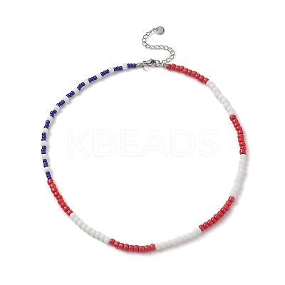 Independence Day Glass Beaded Necklace with 304 Stainless Steel Clasp for Women NJEW-TA00064-1