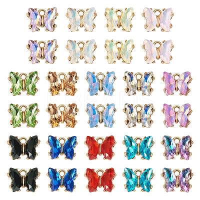 28pcs 14 colors Light Golden Alloy Glass Charms FIND-TA0005-94-1