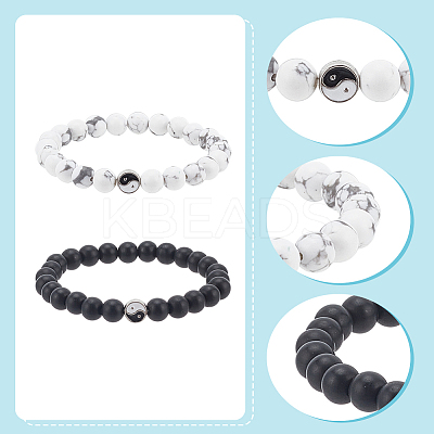 4 Sets 4 Style Natural & Synthetic Mixed Gemstone & Glass Round Beaded Stretch Bracelets Set BJEW-AN0001-50-1