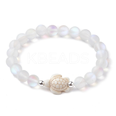 3Pcs Beach Dolphin & Turtle & Starfish Dyed Synthetic Turquoise Bead Bracelets BJEW-JB10251-1