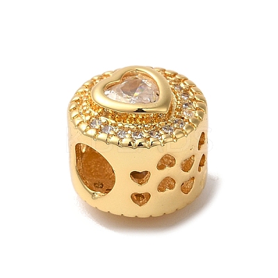 Heart Real 18K Gold Plated Brass Micro Pave Cubic Zirconia European Beads KK-G511-01G-03-1