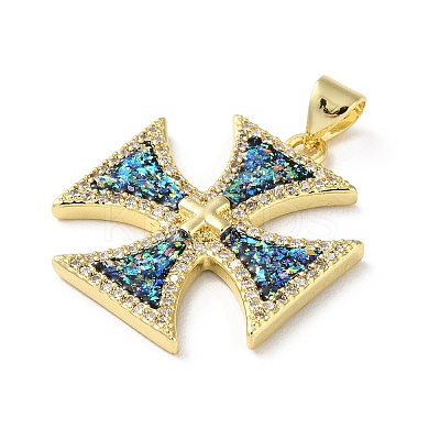 Brass Micro Pave Clear Cubic Zirconia Pendants KK-C045-06G-1