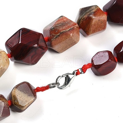 Natural Red Rainbow Jasper Nuggets Beaded Necklaces for Women Men NJEW-K388-01Q-1