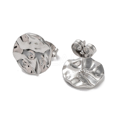 Non-Tarnish 304 Stainless Steel Textured Flat Round Ear Studs for Women EJEW-P234-11P-1