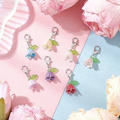 Flower Acrylic & Plastic Imitation Pearl Beads Pendant Decorations HJEW-JM03231-01-1