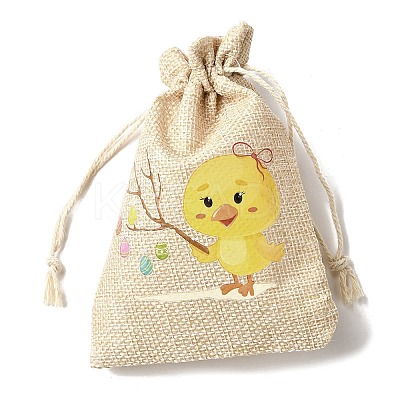 12Pcs 12 Styles Easter Egg Chick Rabbit Printed Rectangle Burlap Cloth Packing Pouches ABAG-U006-01-1