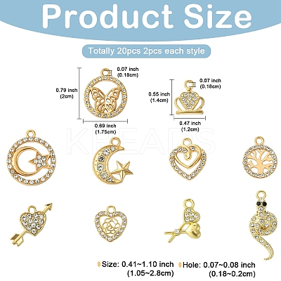 10 Styles Alloy Crystal Rhinestone Pendants FIND-YW0005-21-1