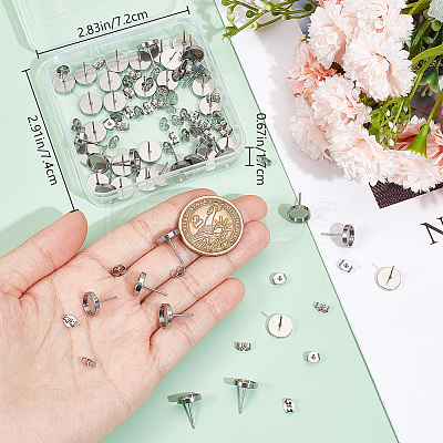 50Pcs 304 Stainless Steel Stud Earring Settings STAS-BBC0004-42-1