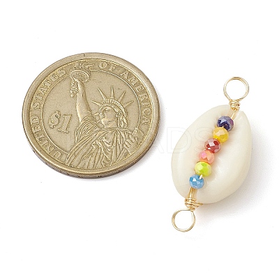 Natural Cowrie Shell & Faceted Glass Connetctor Charms PALLOY-JF02664-02-1
