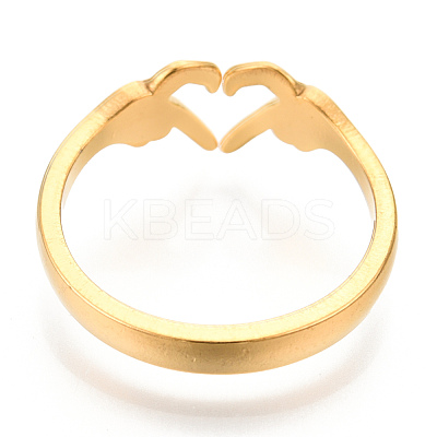 Ion Plating(IP) 304 Stainless Steel Hand Heart Cuff Rings RJEW-N038-121LG-1