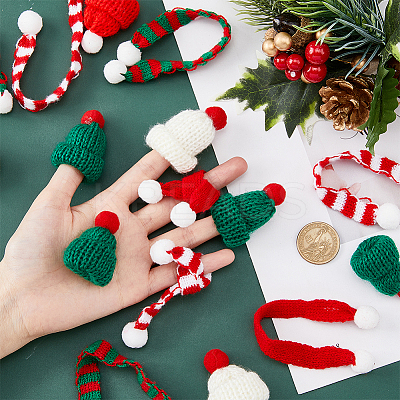 48Pcs 6 Style Christmas Mini Knitting Wool Yarn Scarf & Hats AJEW-FH0003-79-1