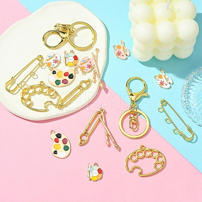 DIY Painting Theme Alloy Keychain Brooch Pin Making Kits DIY-YW0008-71-1