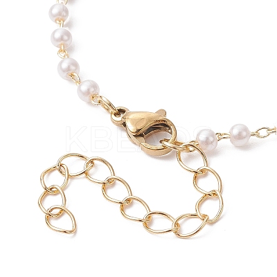 Imitation Pearl & Flower Brass Link Chain Bracelet Making AJEW-JB01150-35-1