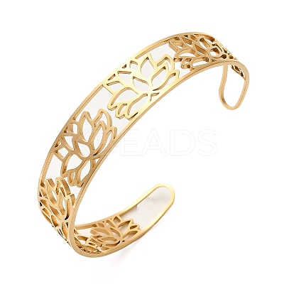 Lotus 304 Stainless Steel Open Cuff Bangle for Woman LS-BJEW-M112-01G-1