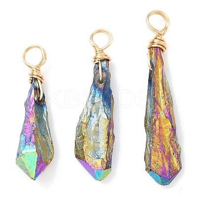Electroplated Raw Rough Natural Quartz Crystal Copper Wire Wrapped Pendants PALLOY-JF02411-01-1