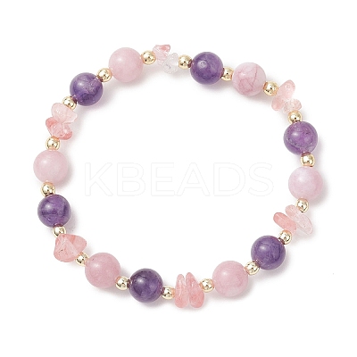 Cherry Quartz Glass & Natural Quartz & Natural Amethyst Stretch Bracelets for Women BJEW-JB13190-1