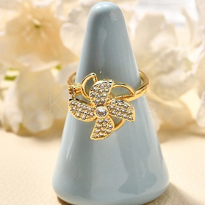 Flower Rotatable Finger Ring for Women RJEW-U035-01G-07-1
