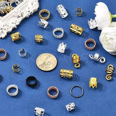 130Pcs 26 Styles Alloy/Aluminum/Iron Hair Coil Cuffs OHAR-CJ0001-04-1