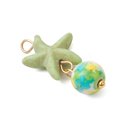 8Pcs 8 Colors Dyed Synthetic Turquoise Starfish Round Pendants PALLOY-JF04128-02-1